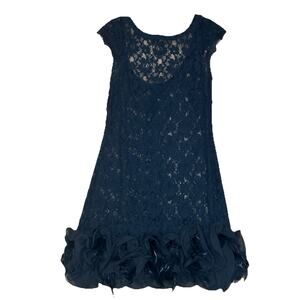 Mini Dress Women’s S Black Lace Y2K Feather Hem Scoop Back Zipper Glam Goth Alt